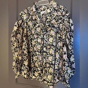 Mille cotton print ruffled blouse